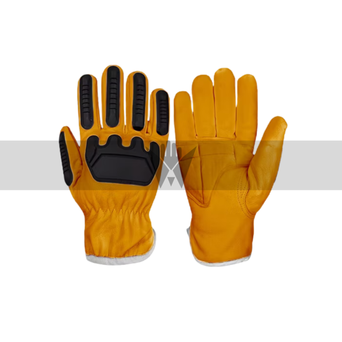 Yellow Goat Leather Driver Gloves with TPR & Leather Gel Palm & Kevlar Lining – Cut-Resistant