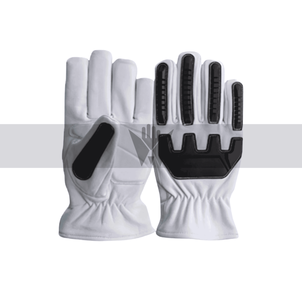 White Goat Leather Driver Gloves with TPR & Gel Palm & Kevlar Lining – Impact-Protected, Cut-Resistant