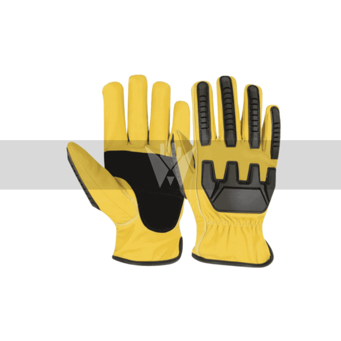 Yellow Goat Leather Driver Gloves with Split Leather Palm & TPR – Durable, Impact-Resistant & Flexible
