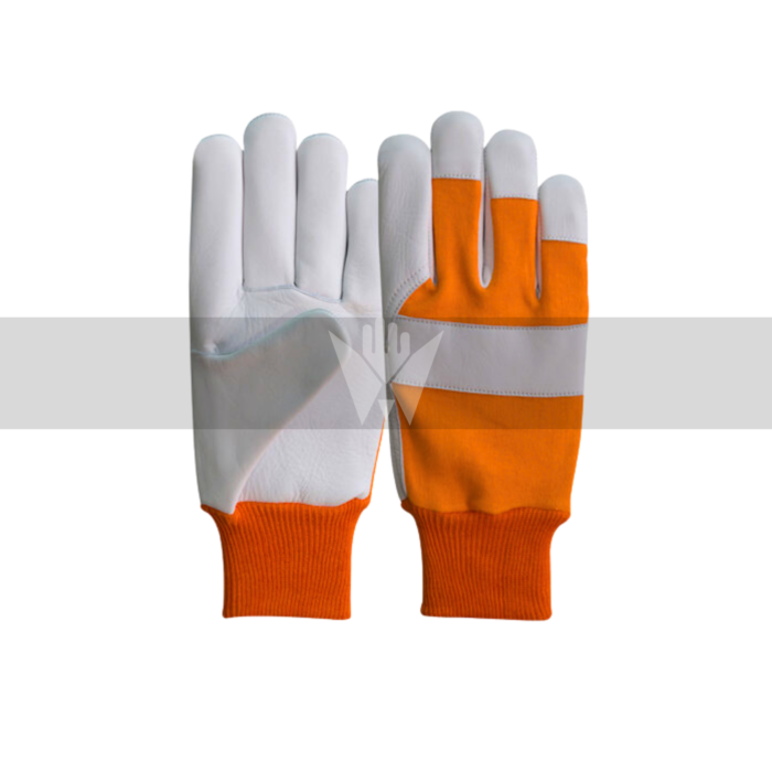 White Goat Leather Mechanic Gloves with Strap