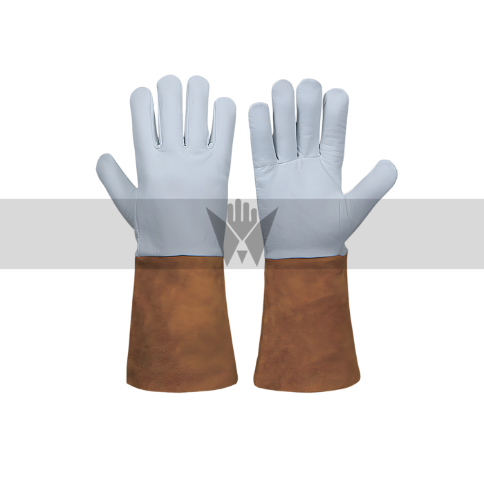 White Goat Leather Welding Gloves with Fleece Lining & 6-Inch Cuff