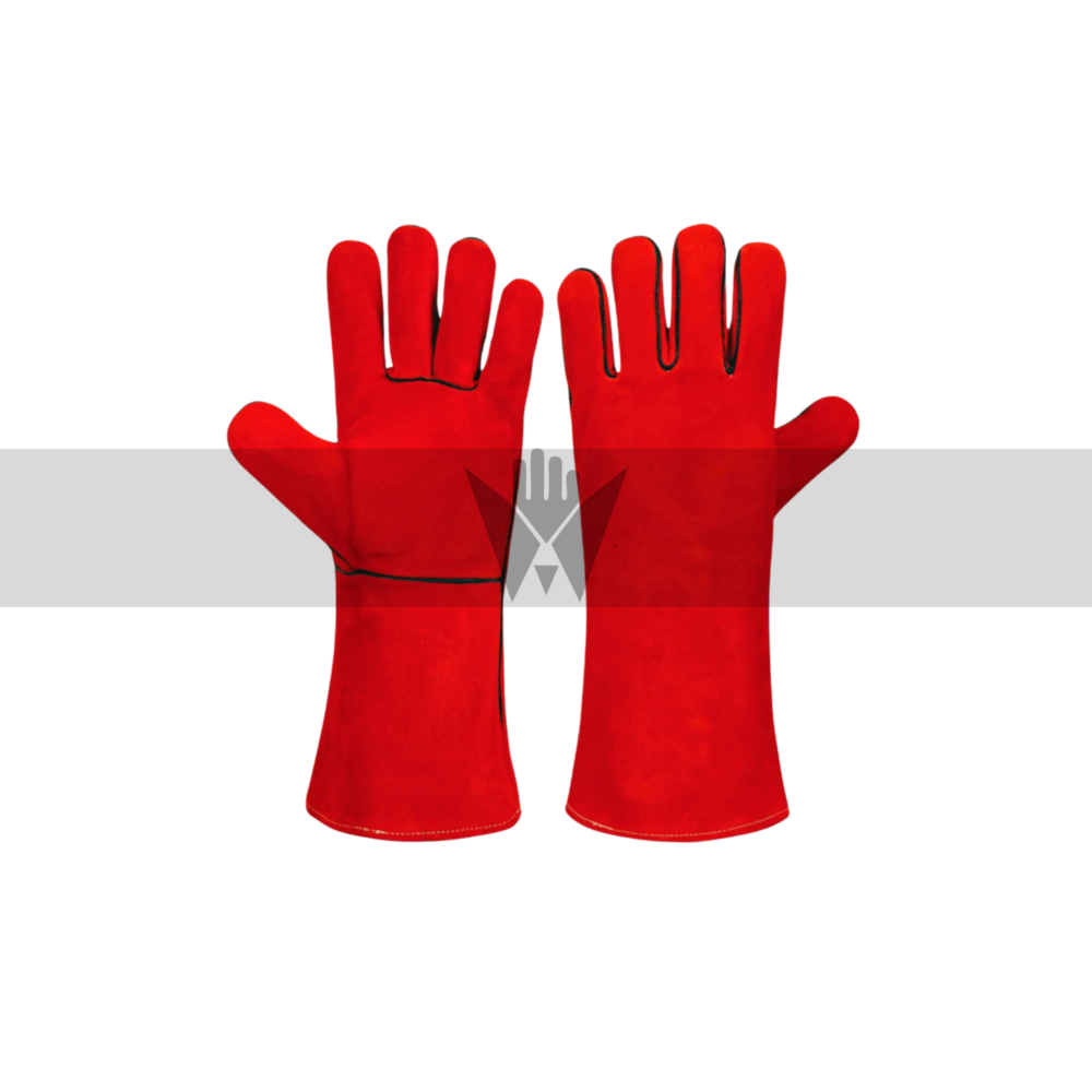 Red Split Leather Welding Gloves with Fleece Lining & 6-Inch Cuff
