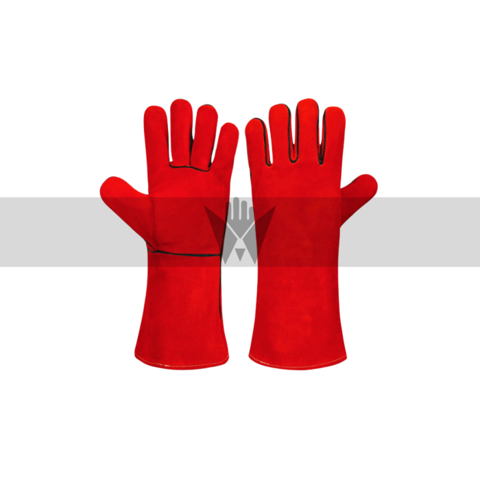 Red Split Leather Welding Gloves with Fleece Lining & 6-Inch Cuff