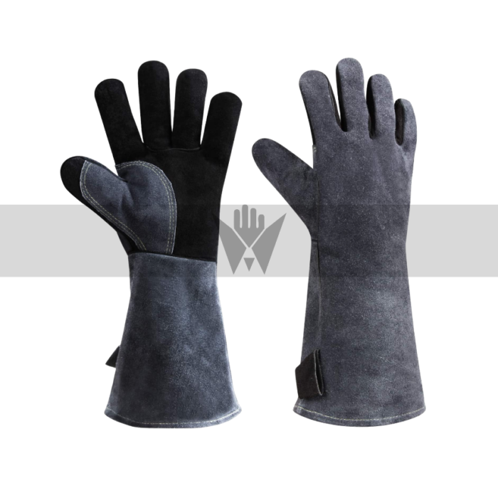 Black & Grey Split Leather Welding Gloves with Fleece Lining